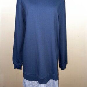 Avec Les Filles Navy Long Sleeve Tunic with Pinstripe Hem Small NWT